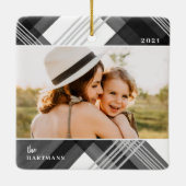 Ornement En Céramique Aquarelle peinte Noir Plaid Photo de Noël (Dos)