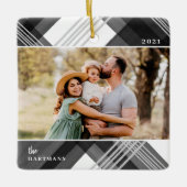 Ornement En Céramique Aquarelle peinte Noir Plaid Photo de Noël (Devant)