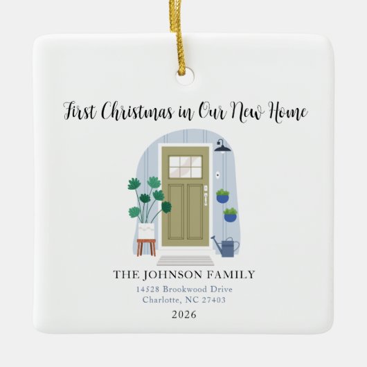 Ornement En Céramique Aquarelle Premier Noël dans notre nouvelle maison (Devant)
