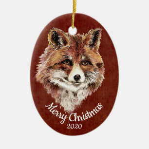 Ornement En Céramique Aquarelle Red Fox Animal Custom Dat Noël