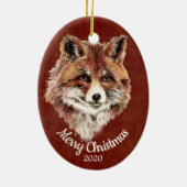 Ornement En Céramique Aquarelle Red Fox Animal Custom Dat Noël (Dos)