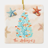 Ornement En Céramique Aquarelle Starfish Shells Sandy Beach Noël (Devant)