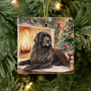 Ornement En Céramique Aquarelle Terre-Neuve - Scène de Noël 2