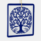 Ornement En Céramique Arbre à noeuds celtique bleu sur blanc (Droite)