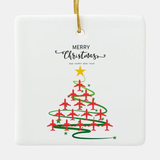 Ornement En Céramique Arbre d'avion de Noël et photo Aviation simple (Devant)