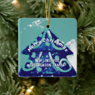 Ornement En Céramique Arbre de Noël Artistique Bleu Famille
