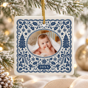 Ornement En Céramique Arbre de Noël Bébé Photo d'Art Populaire Scandinav