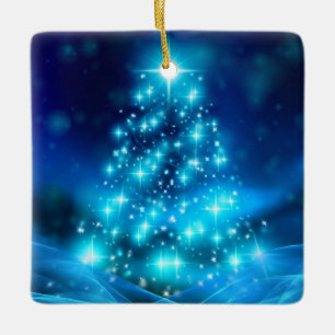 Ornement En Céramique Arbre de Noël bleu cool avec lumières étincelantes