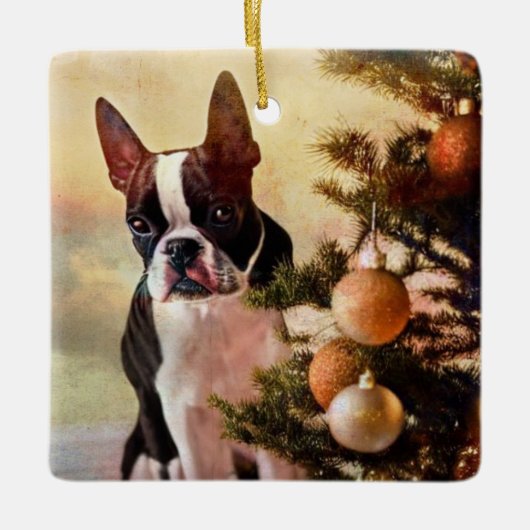 Ornement En Céramique Arbre de Noël Boston Terrier (Devant)