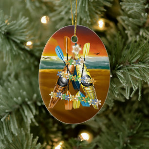 Ornement En Céramique Arbre de Noël de Kayak - Tropical