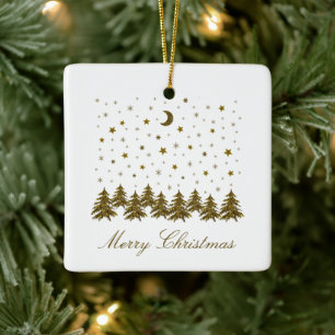 Ornement En Céramique Arbre de Noël en or brillant, lune, étoiles
