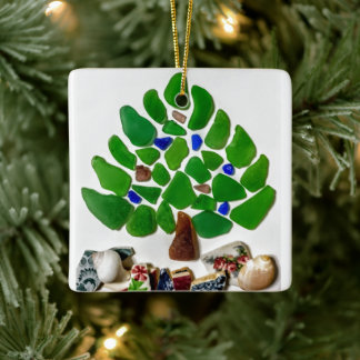 Ornement En Céramique Arbre de Noël en verre de mer vert artisanal