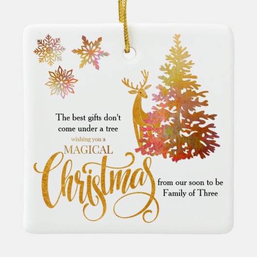 Ornement En Céramique Arbre de Noël et Cerf Bientôt Famille de trois (Devant)