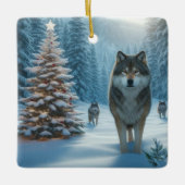 Ornement En Céramique Arbre de Noël et loups (Devant)