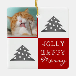 Ornement En Céramique Arbre de Noël Fête Joyeux Chien Chat Photo