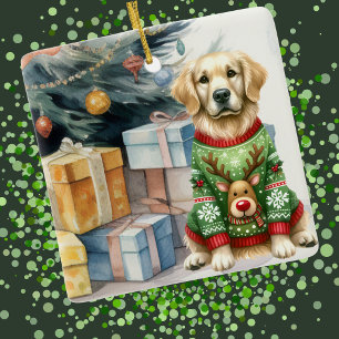 Ornement En Céramique Arbre de Noël Golden Retriever