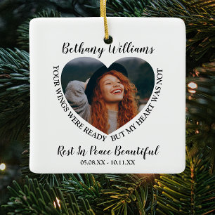 Ornement En Céramique Arbre de Noël mémorial avec photo de cœur personna