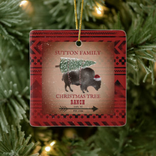 Ornement En Céramique Arbre de Noël Ranch Père Noël Bison géométriq