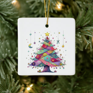 Ornement En Céramique Arbre de Noël Wacky Whimsical, Couleurs Lumineuses