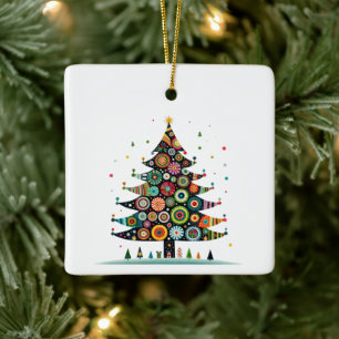 Ornement En Céramique Arbre de Noël Wacky Whimsical, couleurs vives