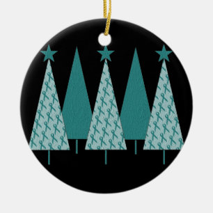 Ornement En Céramique Arbres de Noël - Cancer ovarien de ruban turquois