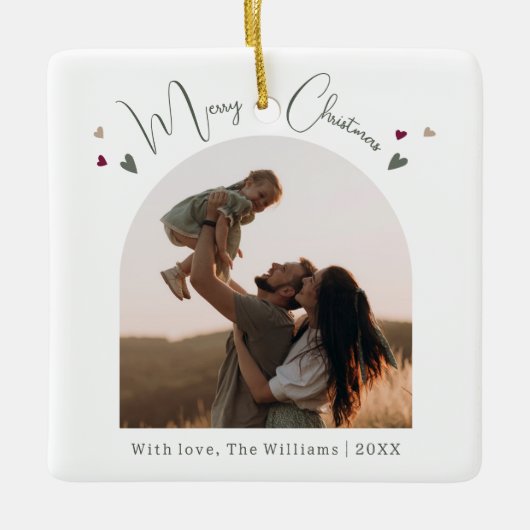 Ornement En Céramique Arc arc-en-ciel et coeur Boho Joyeux Noël (Devant)