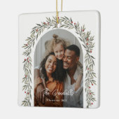 Ornement En Céramique Arc de verdure Script moderne Photo Noël (Gauche)