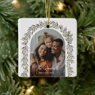 Ornement En Céramique Arc de verdure Script moderne Photo Noël