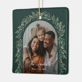 Ornement En Céramique Arc de verdure Script moderne Photo Noël (Gauche)