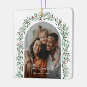 Ornement En Céramique Arc de verdure Script moderne Photo Noël (Gauche)