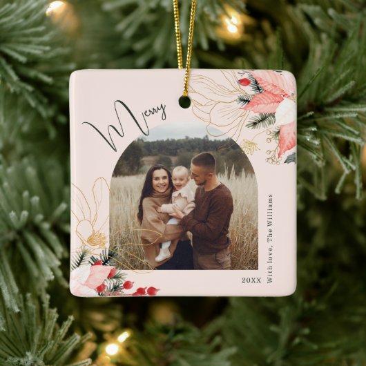 Ornement En Céramique Arc floral moderne Joyeux Noël (Arbre)