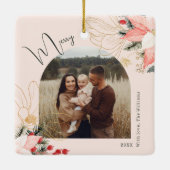 Ornement En Céramique Arc floral moderne Joyeux Noël (Dos)