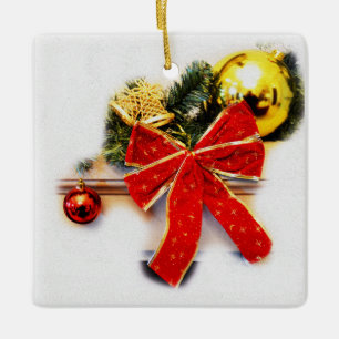 Ornement En Céramique Arc Rouge Xmas