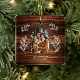Ornement En Céramique Arch Family Photo White Pine Branches Woodgrain