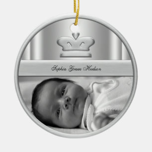 Ornement En Céramique Argent Princesse Couronne Baby Girl Photo Ornament