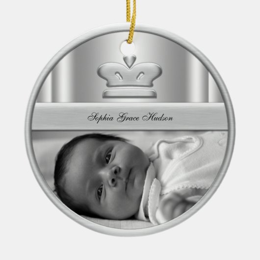 Ornement En Céramique Argent Princesse Couronne Baby Girl Photo Ornament (Devant)