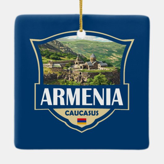 Ornement En Céramique Armenia Illustration Retro Badge (Dos)