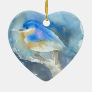 Ornement En Céramique Art d'aquarelle d'oiseau bleu