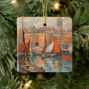 Ornement En Céramique Art de l'affiche de voyage vintage, Saint Malo, Fr