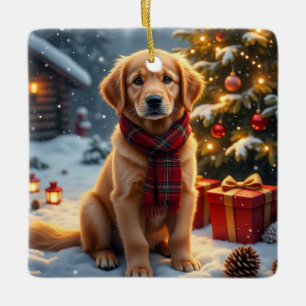 Ornement En Céramique Art de Noël Golden Retriever