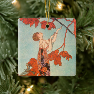 Ornement En Céramique Art Déco vintage, Oiseau Volage de George Barbier