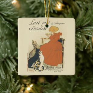 Ornement En Céramique Art Nouveau victorien vintage, Fille avec chats au