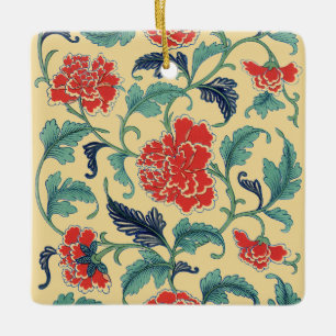 Ornement En Céramique Art Nouveau vintage chinoisérie florale rouge chin