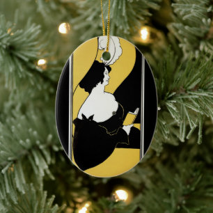 Ornement En Céramique Art Nouveau vintage, Lecture d'un livre jaune