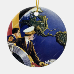 Ornement En Céramique Astronautes de la science-fiction vintage en orbit