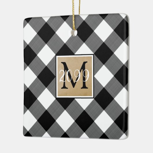 Ornement En Céramique B&W Buffalo Check Monogramme Photo Keepsaké (Gauche)