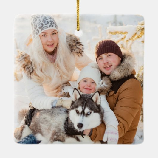 Ornement En Céramique B&W Buffalo Check Monogramme Photo Keepsaké (Dos)