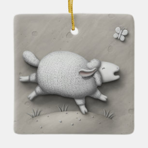 Ornement En Céramique Baa Relief mignonne Joyeux mouton