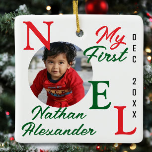 Ornement En Céramique Baby Boy First Christmas Colorful 1st Noel Photo