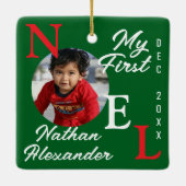 Ornement En Céramique Baby Boy First Christmas Red & Green Noel Photo (Dos)